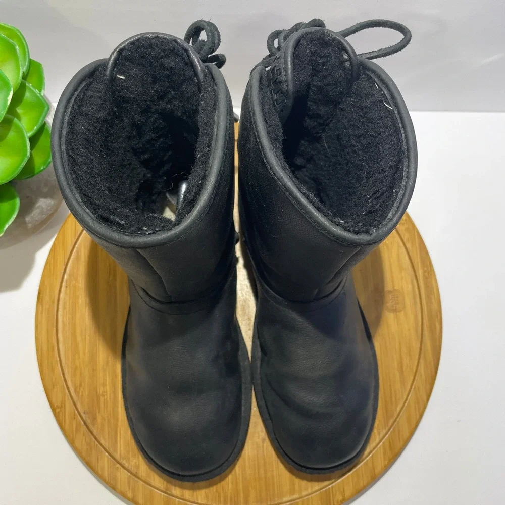 UGG Australia Bailey Bow II Black Leather Bootie Women’s Shearling‎ Ankle Boot